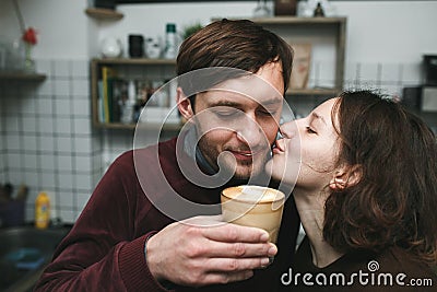 Vintage couple preparing coffee with vacuum coffee maker.Coffee Stock Photo