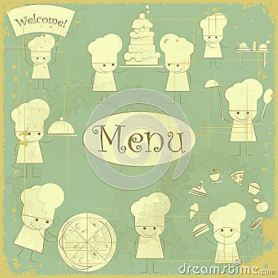 Vintage cover menu with chefs Vector Illustration