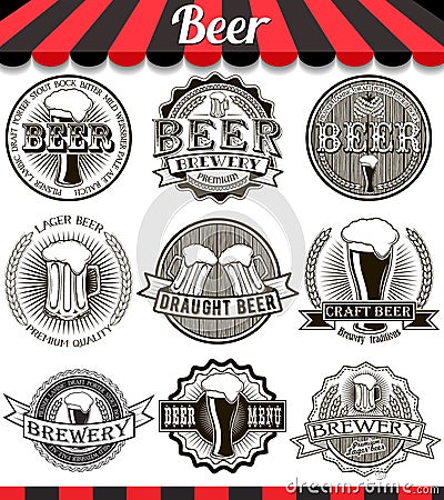 Vintage craft beer brewery emblems, labels and design elements Vector Illustration