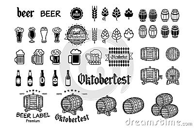 Vintage craft beer brewery emblems, labels and design elements vector Vector Illustration