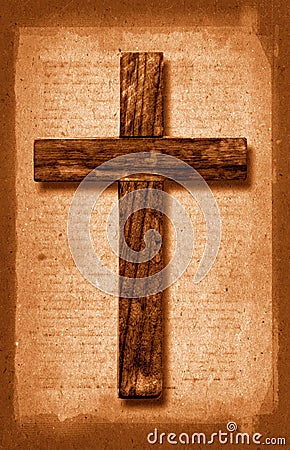 Vintage Paper Texture With Wooden Cross Stock Photo