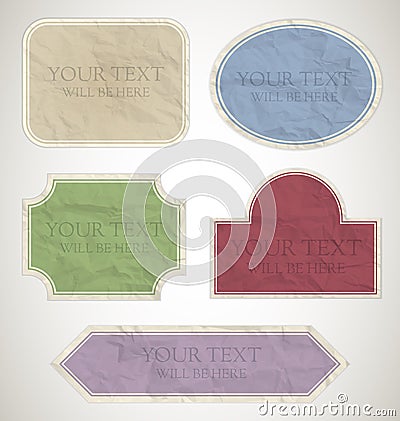 Vintage Crumpled paper labels Vector Illustration