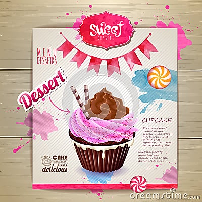 Vintage cupcake poster design Vector Illustration