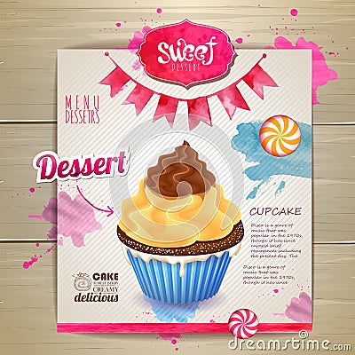 Vintage cupcake poster design Vector Illustration