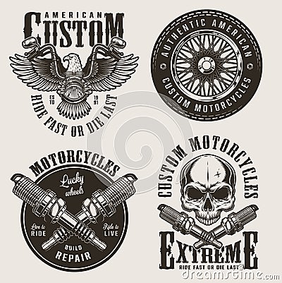 Vintage custom motorcycle badges set Vector Illustration