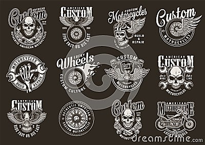 Vintage custom motorcycle emblems Vector Illustration