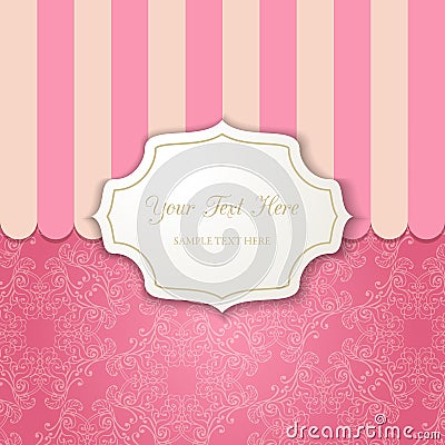 Vintage cutout frame with shadow on a striped pink background. Vector Illustration