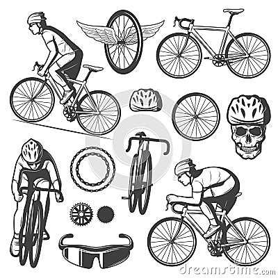 Vintage Cycling Elements Collection Vector Illustration