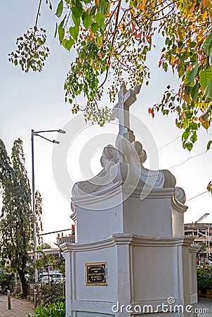 Vintage 1885A.D. cross outside of Our Lady of Salvation Church known as Portuguese Church -SK Bole Road Editorial Stock Photo