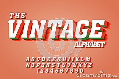 Vintage 3d fonts, alphabet letters and numbers. Text font effects for alphabet design titles Vector Illustration