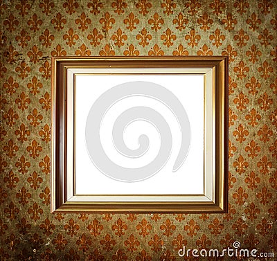 Vintage Damask background and blank photo frame Stock Photo