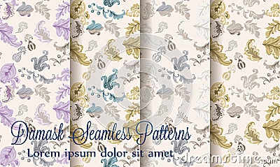 Vintage damask patterns set collection Vector. Old 30s style decoration texture Vector Illustration