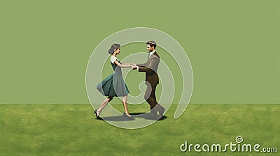 Vintage Dancing Couple In Minimalist Illustration Cartoon Illustration