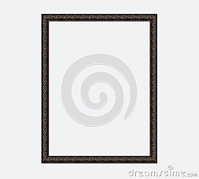 Vintage dark brown picture frame with gilding on white background. Stock Photo