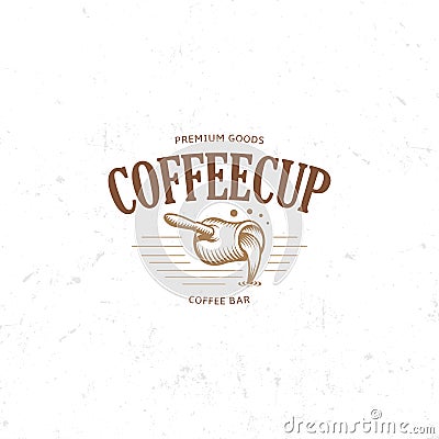 Vintage dark coffee emblem, flat retro illustration. Brown and beige colors sign. Stylized stamp of vector lettering Vector Illustration