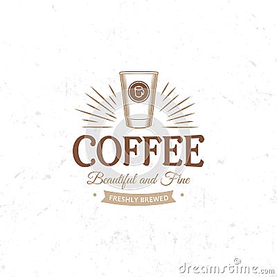 Vintage dark coffee emblem, flat retro illustration. Brown and beige colors sign. Stylized stamp of vector lettering Vector Illustration