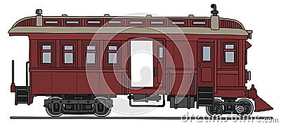 Vintage dark red motor railcar Vector Illustration