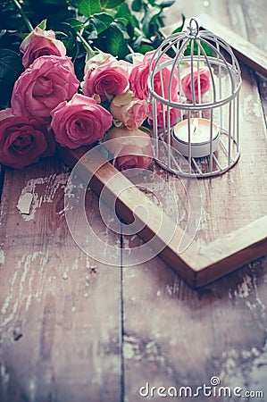 Vintage decor with roses Stock Photo