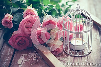 Vintage decor with roses Stock Photo