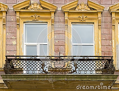 Vintage decorated faÃ§ade in Brasov Romania Stock Photo