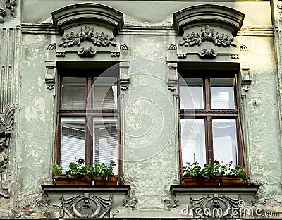 Vintage decorated facade in Brasov Romania Stock Photo