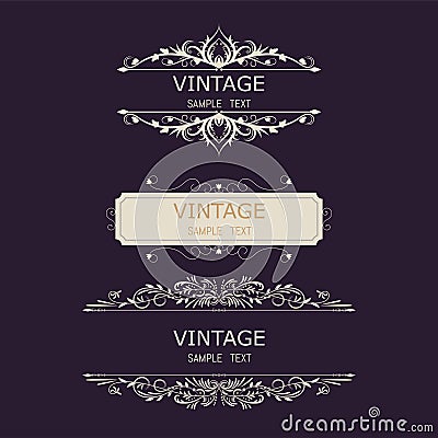 Vintage Decorations Elements. Flourishes Calligraphic Ornaments and Frames. Retro Style Design Collection for Invitations, Banners Vector Illustration