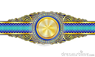 Vintage decorative banner with gold plated circle in the center Vector Illustration