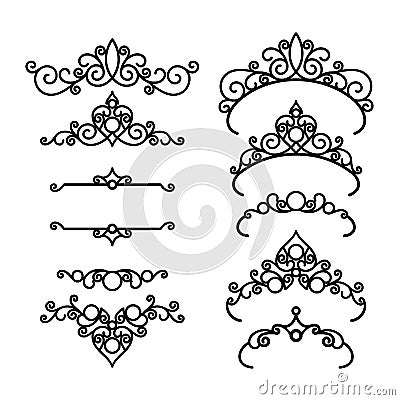 Vintage decorative diadems and vignettes on white Vector Illustration