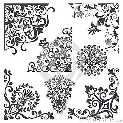 Vintage decorative floral corner design elements Vector Illustration