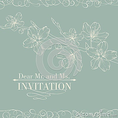 Vintage decorative invitation card with sakura Vector Illustration