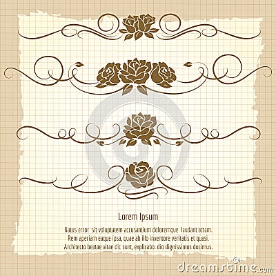 Vintage decorative ornaments with roses Vector Illustration