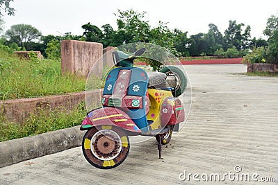 Vintage decorative painted scooter stock image Editorial Stock Photo