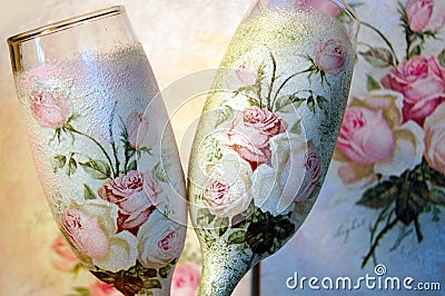 Vintage decoupage decorated wineglasses Stock Photo