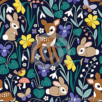 Vintage deers and rabbits Vector Illustration