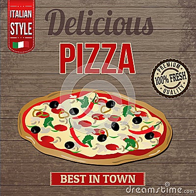 Vintage delicious pizza poster Vector Illustration