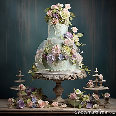 Vintage Delights: A Nostalgic Wedding Cake Display Stock Photo