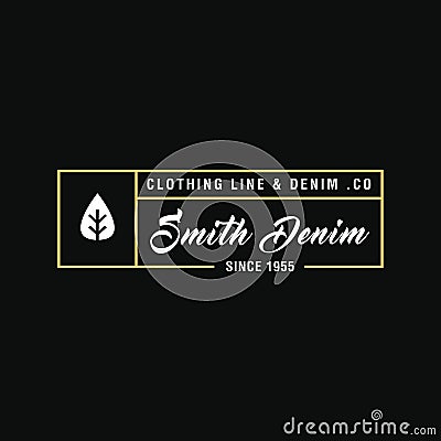 Vintage denim jeans frame logo. Classical Clothing line label. Vector Illustration