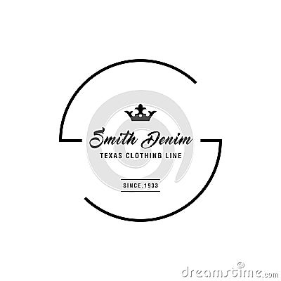 Vintage denim jeans frame logo. Classical Clothing line label. Vector Illustration