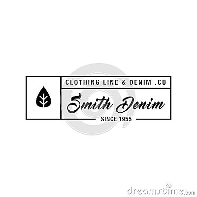 Vintage denim jeans frame logo. Classical Clothing line label. Vector Illustration