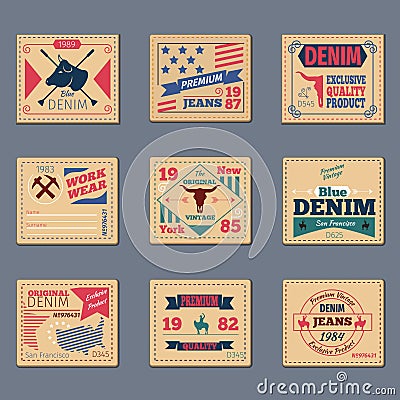 Vintage denim typography vector set Vector Illustration