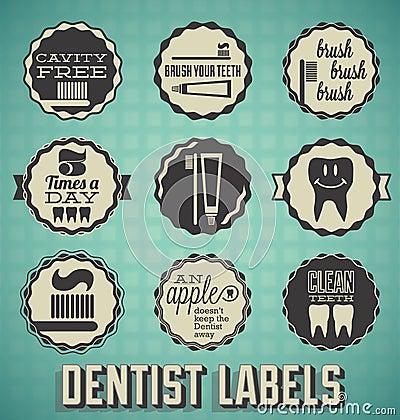 Vintage Dentist Labels and Icons Vector Illustration