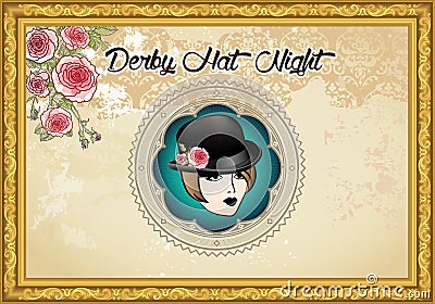 Vintage Derby Hat Night Background Vector Illustration
