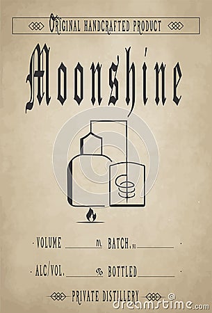 Vintage design of alcohol label. Moonshine with ethnic elements. Vector Illustration