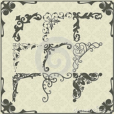 Vintage design elements corners Vector Illustration