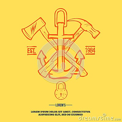 Vintage design elements labels anchor with crossed axe and humme Vector Illustration