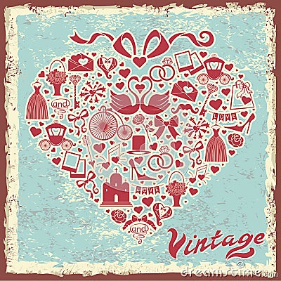 Vintage design with wedding item in hearts composition Vector Illustration