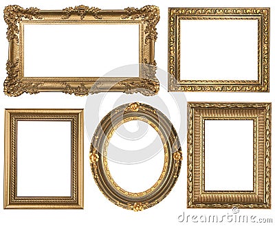 Vintage Detailed Gold Empty Oval and Square Picure Stock Photo