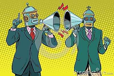 Vintage a dialogue between two robots Vector Illustration