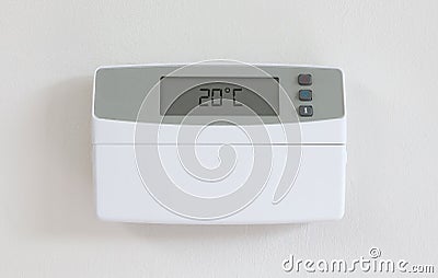 Vintage digital thermostat - Covert in dust - 20 degrees celcius Stock Photo