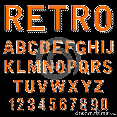 Vintage 3 dimensional typeset, retro font, vector letters and numbers, decorative type, cartoon alphabet Vector Illustration